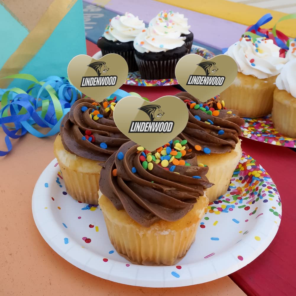 GRAPHICS & MORE Cupcake Picks Toppers Set of 6, Acrylic, Lindenwood University Heart Design, One Size
