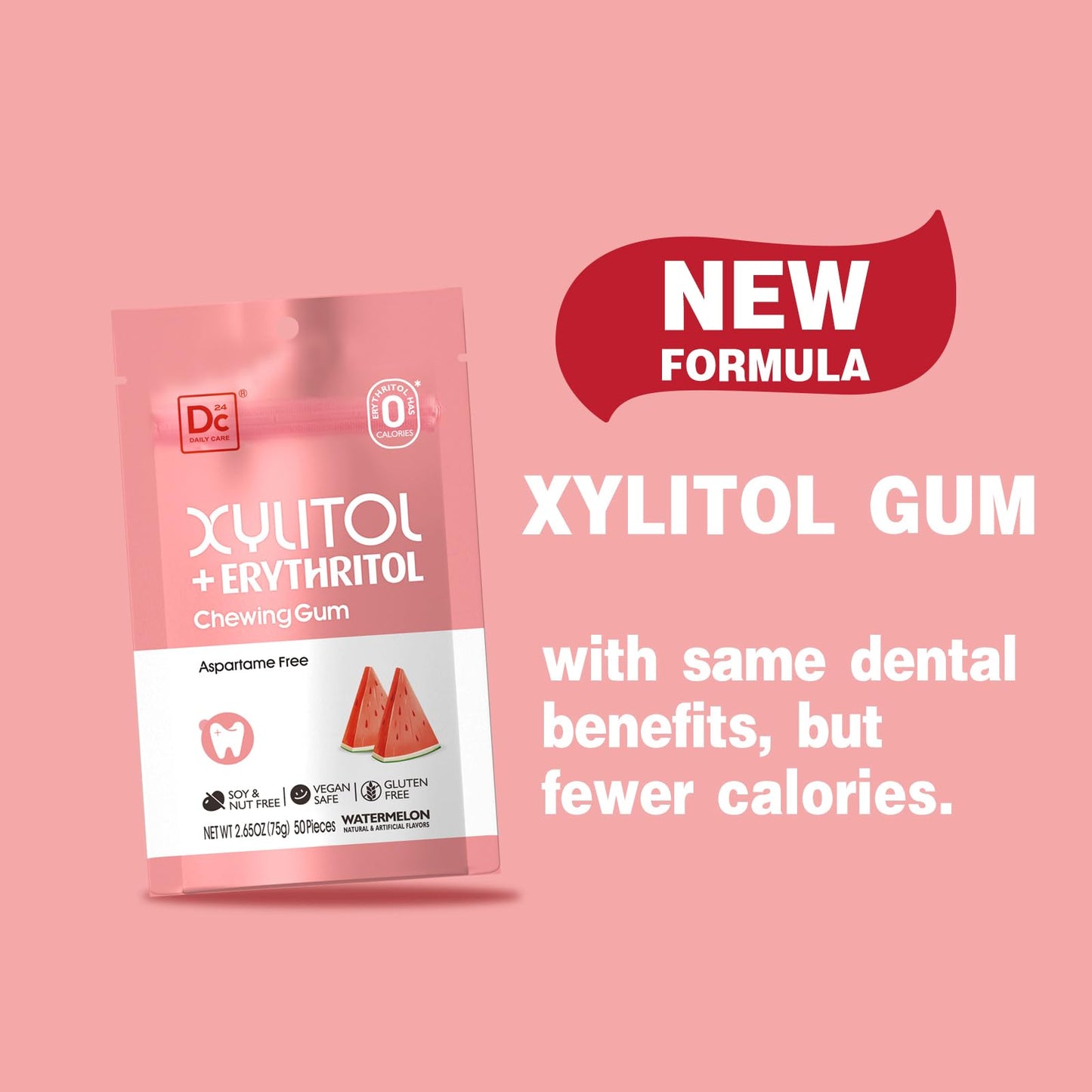 DC24 DAILY CARE Sugar Free Xylitol Chewing Gum, Watermelon Flavor, 150 Count (Pack of 1)