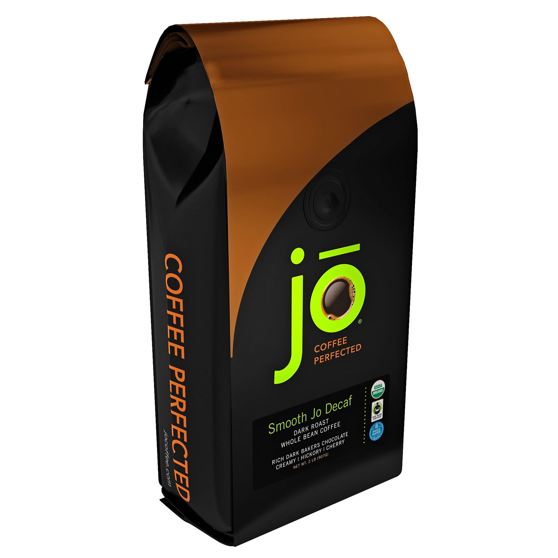 Smooth Jo Decaf: 2 Lb Organic Dark French Roast Whole Bean Coffee, Swiss Water Process, Rich, Creamy, Fair Trade Certified, 100%
