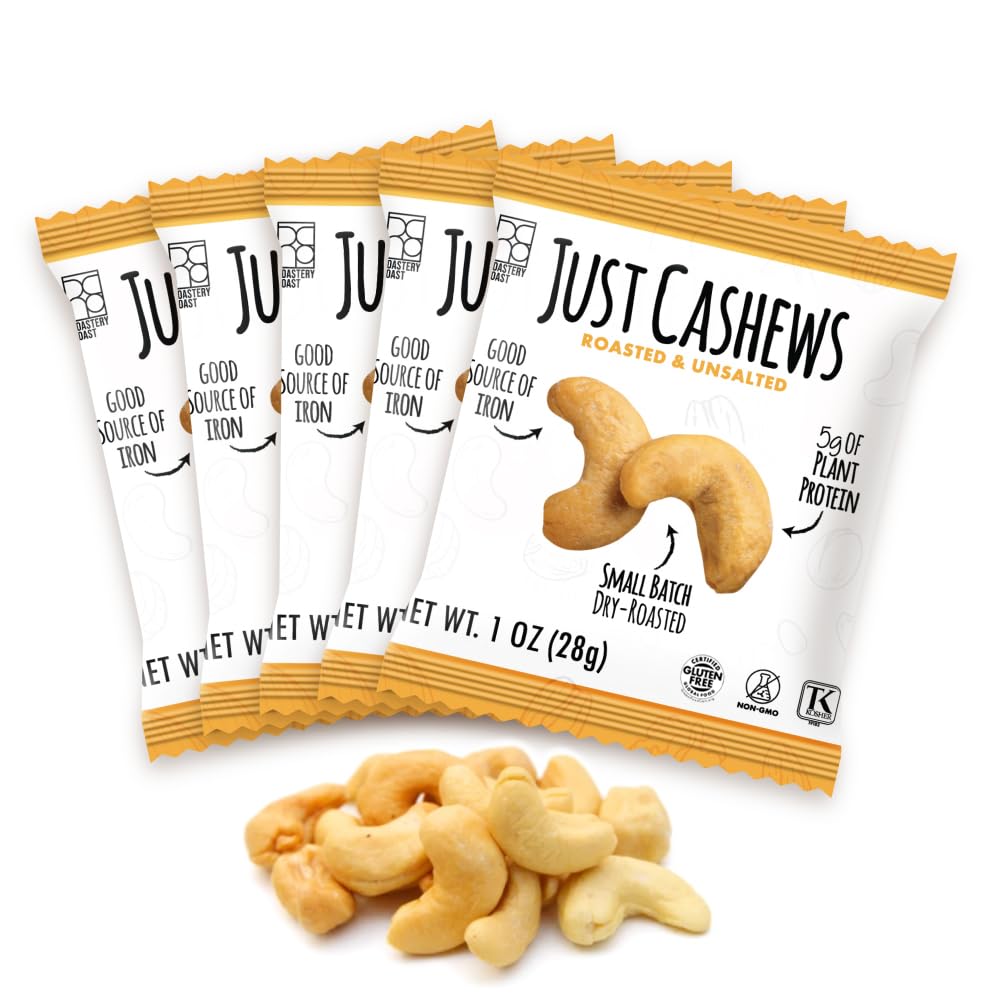 Roastery Coast - Just Cashews Unsalted | Individually wrapped snack (1 Oz each) | Whole Unsalted Cashews | Non-GMO, Gluten Free,