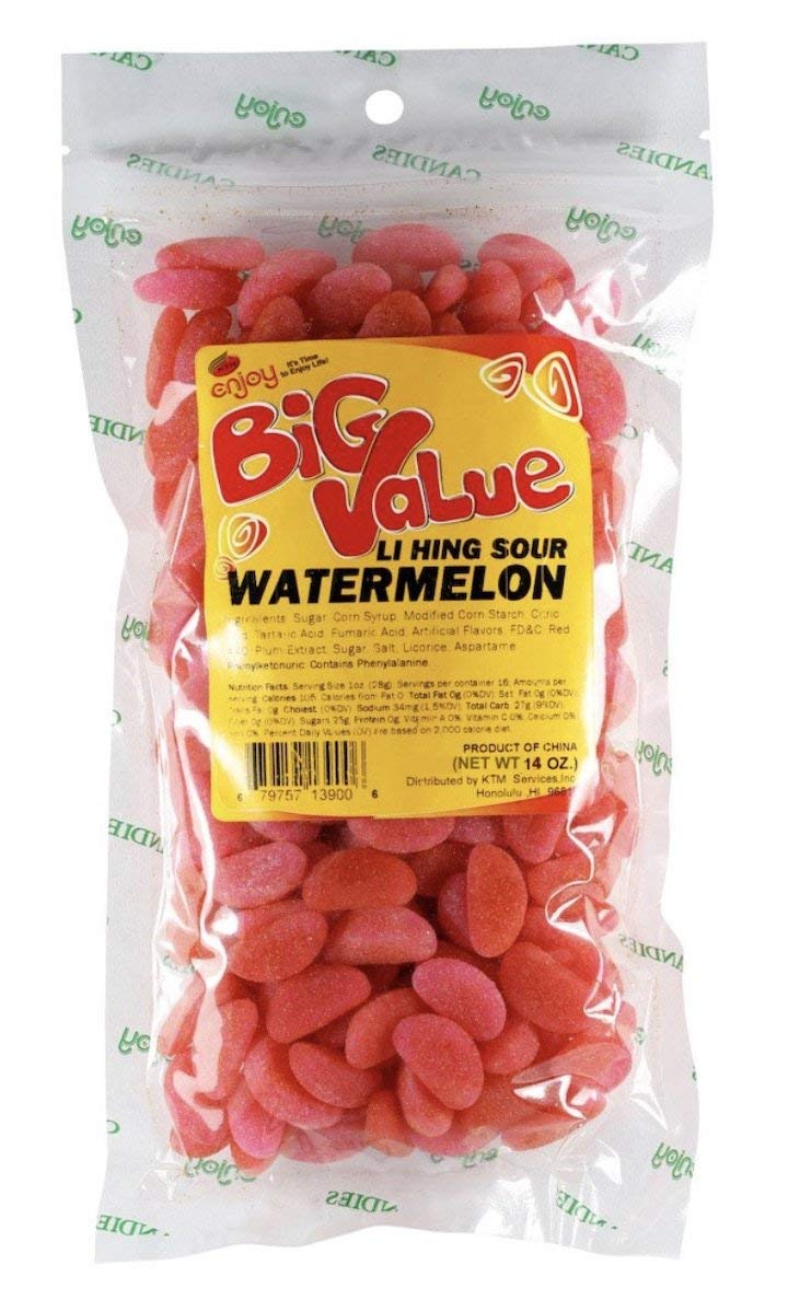 Enjoy Hawaii Li Hing Mui Sour Watermelon Candy 14 Ounce