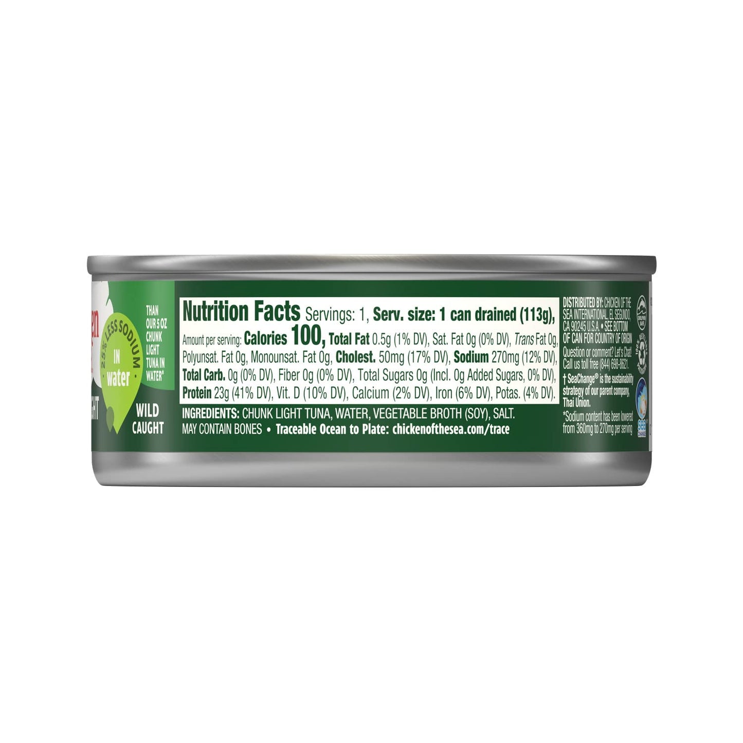 Chicken of the Sea Chunk Light Tuna in Water, Wild Caught Tuna, 25% Less Sodium, 5-Ounce Cans (Pack of 24)