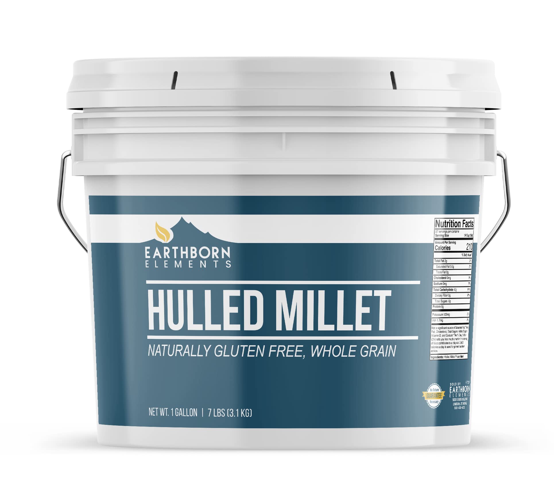Earthborn Elements Hulled Millet, 7 lb Bucket, Ideal for Baked Goods, Cereals, Casseroles, & Side Dishes