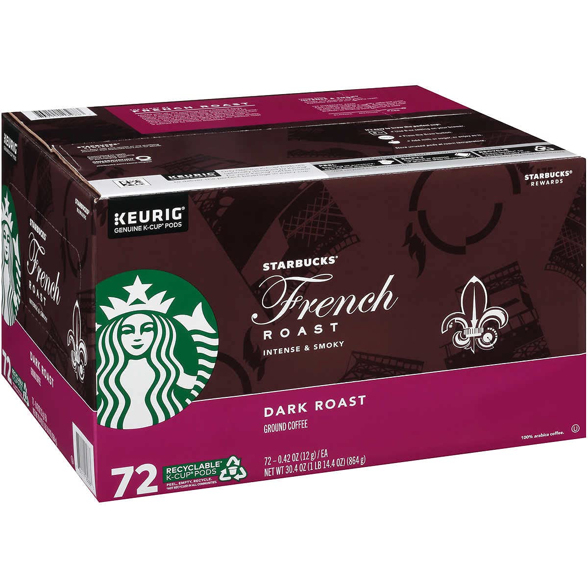 Starbucks K-Cup Pods French Roast Coffee, Dark Roast, Intense Flavor, 24 CT (Pack of 3), 10.1 Ounce