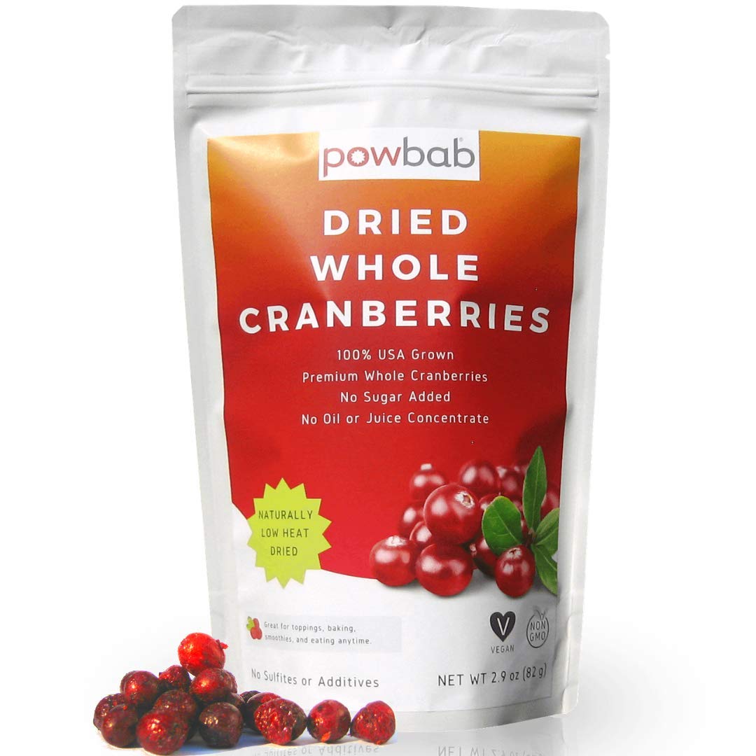 powbab Organic Dried Cranberries, Unsweetened, No Sugar Added, 2.9 Oz