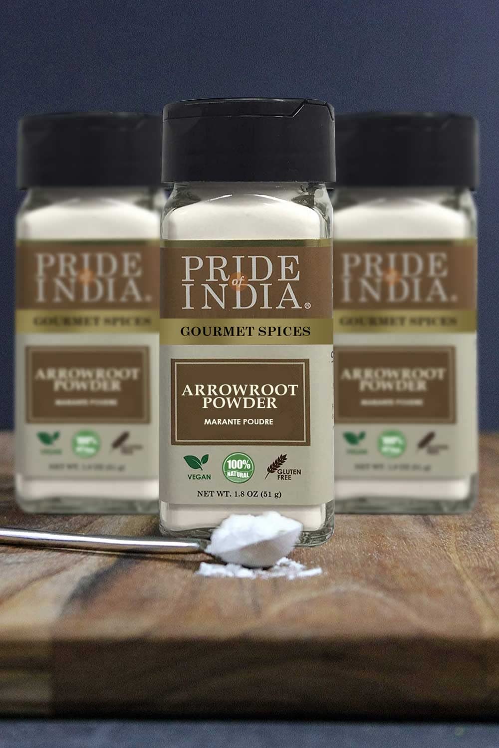 Pride Of India Natural Arrowroot Powder - Gluten & GMO Free - 2oz Dual Sifter Bottle