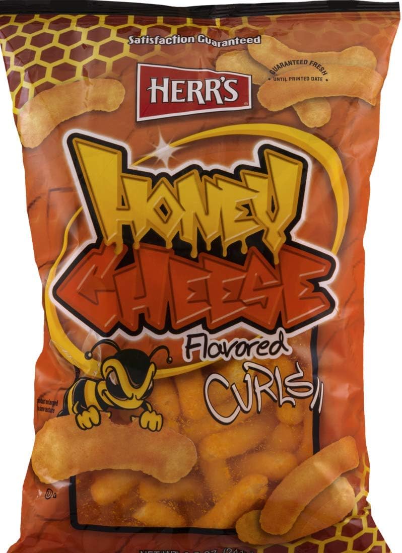 Herrs Baked Cheese, Hot Cheese or Honey Curls- 8 oz. Bags (Honey, 3 Bags)