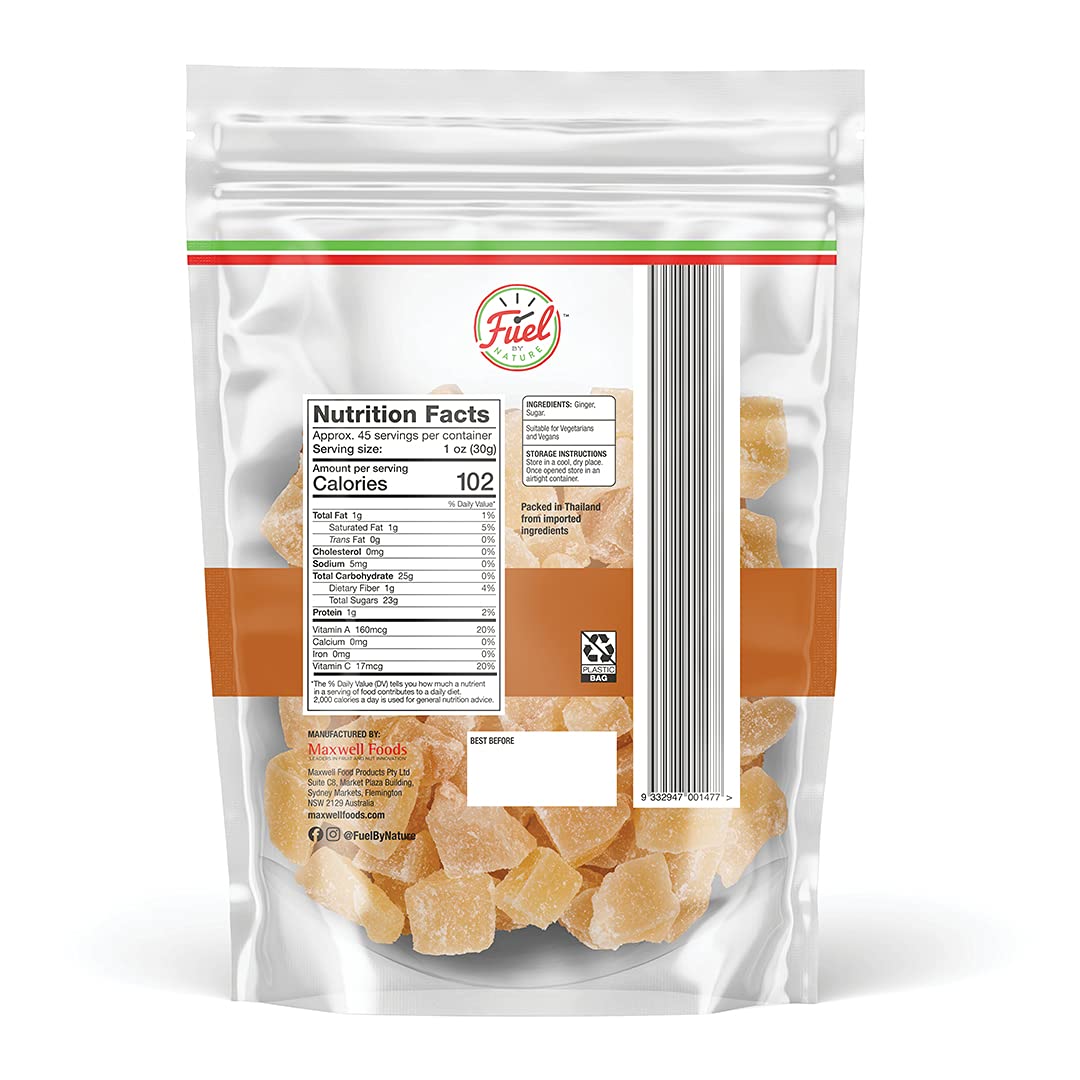 Fuel By Nature Dried Crystallized Ginger, High Energy Snack, 3 lb, Bulk Packaging