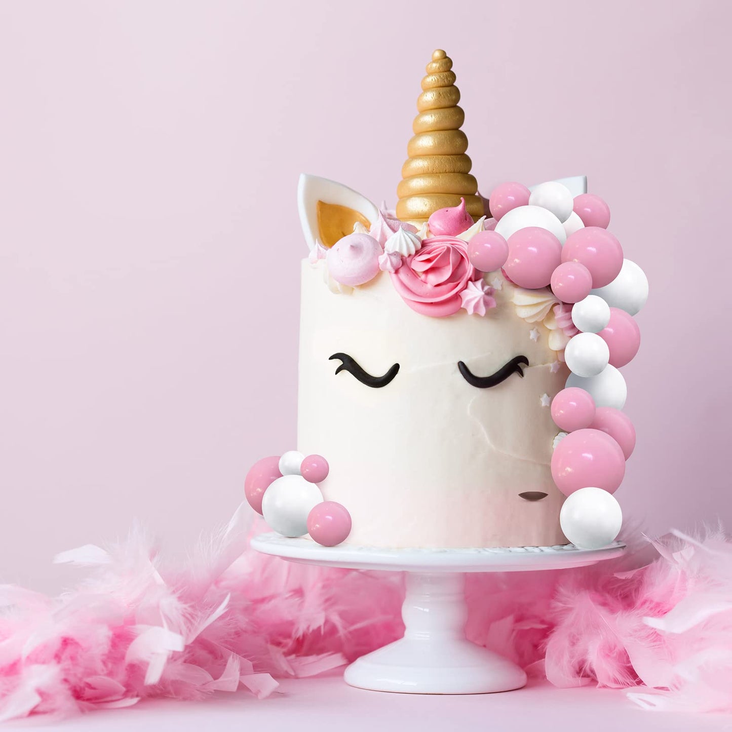 Jetec Mini Balloon Cake Topper Set, 66 Pieces, Foam and Faux Pearl, Pink and White for Birthday, Graduation, Baby Shower