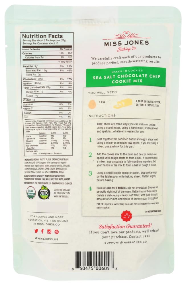 Miss Jones Baking Organic Cookie Mix, Sea Salt Chocolate Chip (Pack Of 1)