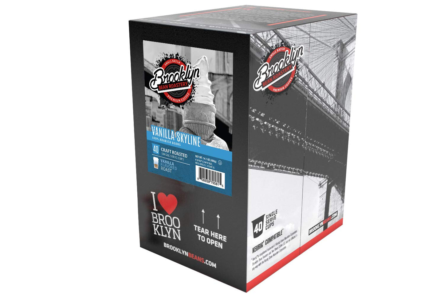 Brooklyn Beans Vanilla Skyline Gourmet Coffee Pods, 40 Count, Compatible with 2.0 Keurig K Cup malt-inspired, Model BB VS40