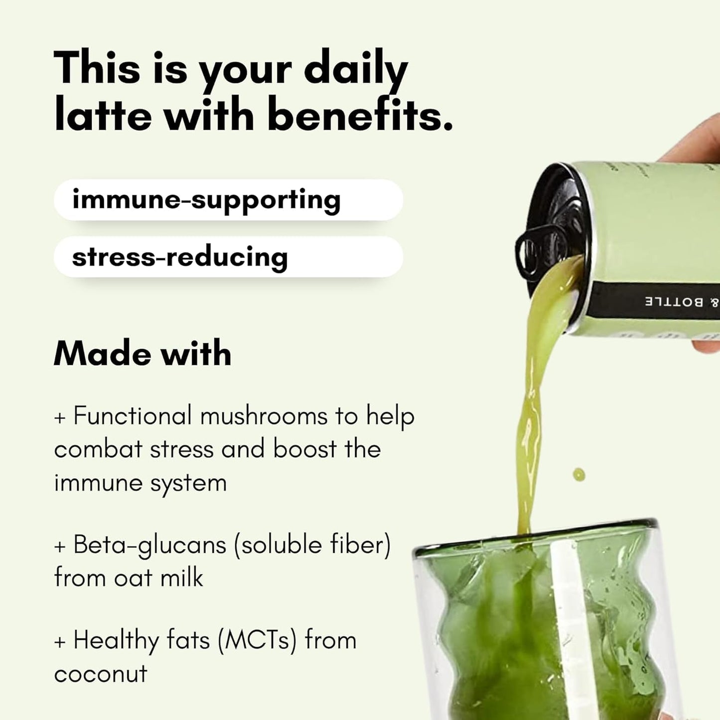 Pop & Bottle, Vanilla And Matcha Oat Milk Lattes - Reishi And Maitake Mushrooms, Green Tea, Cold Brew, Marine Collagen, Mct Oil, Organic, Dairy & Gluten Free, Vegan - 8 Fl Oz, (Pack Of 12), 6 Each