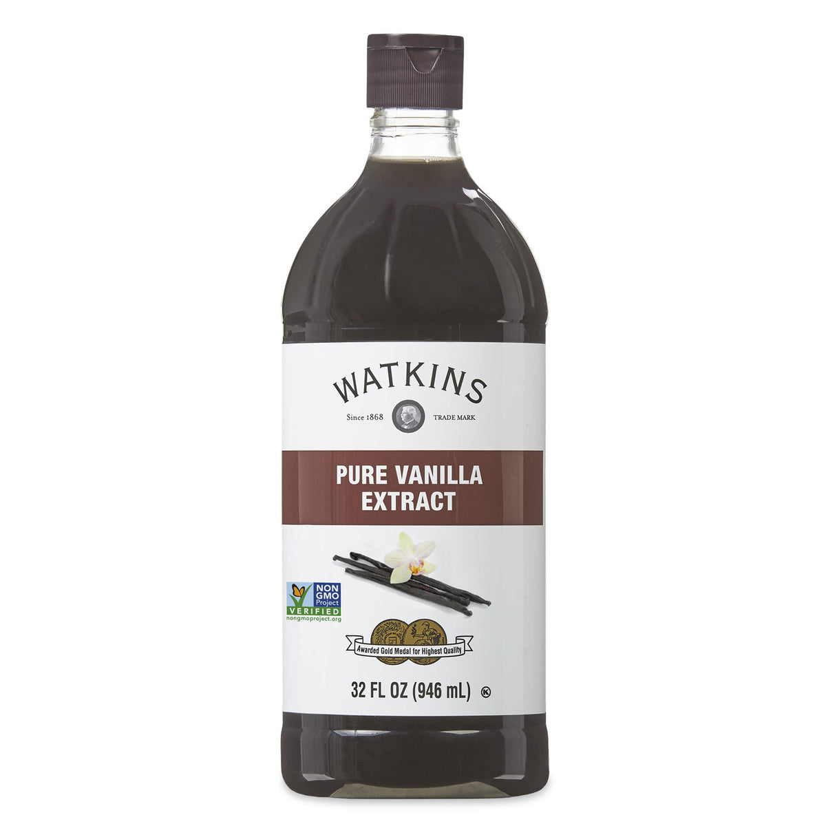 Watkins Pure Vanilla Extract with Madagascar Vanilla Beans, Non-GMO, 32 Fl Oz
