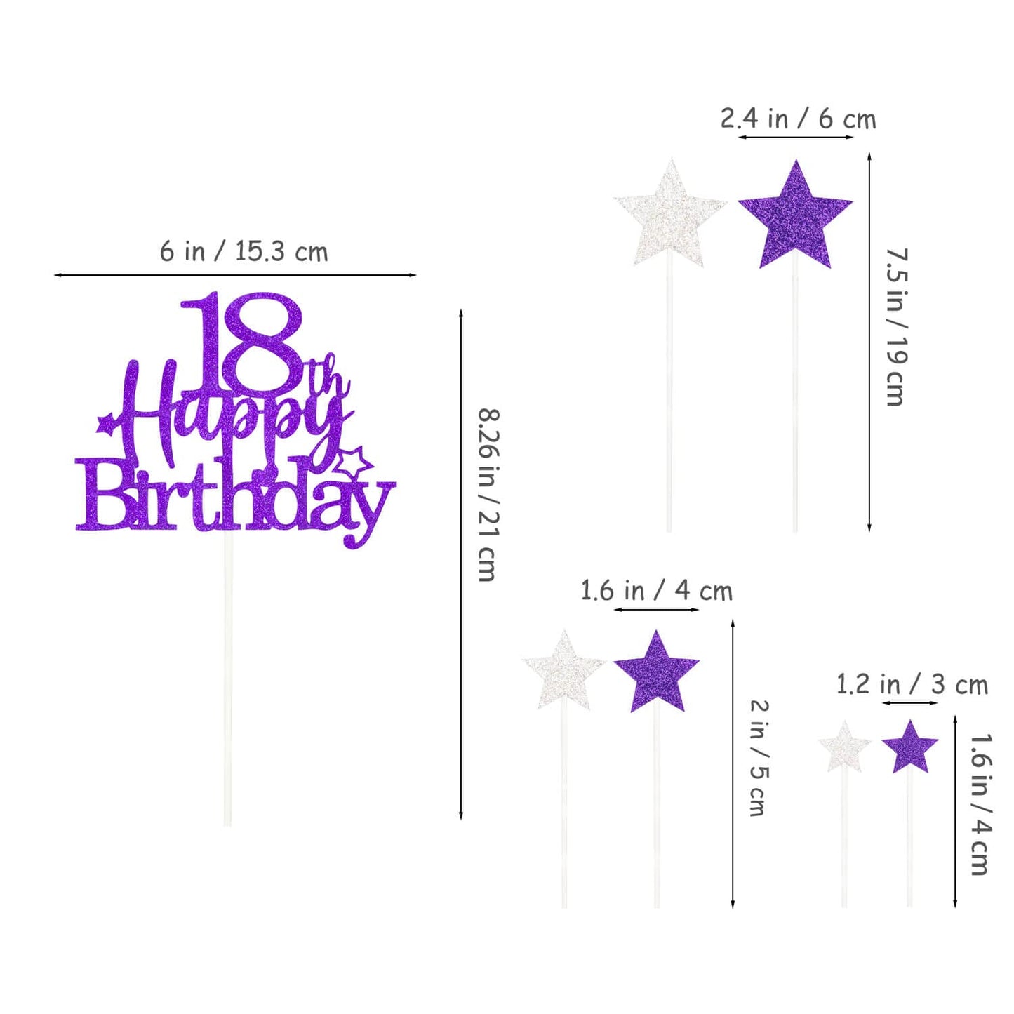 Glittery 18Th Happy Birthday Cake Topper With Star,Personalised 18 Birthday Cake Toppers Party Decorations Party Supplies For Bo