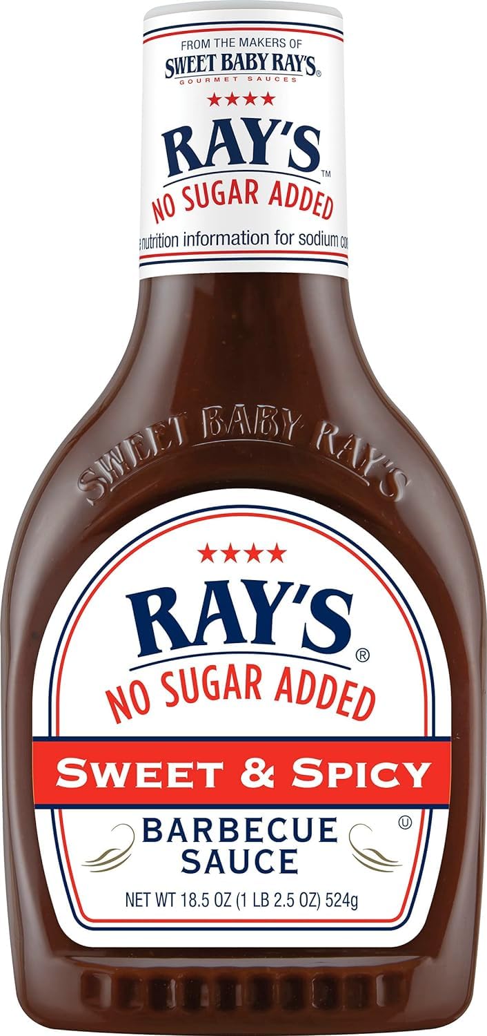 Sweet Baby Rays No Sugar Added Bbq Sauce - Sweet & Spicy Flavor, 18.5 Oz Bottle, Perfect For Grilling And Dipping - Pack Of 3 -