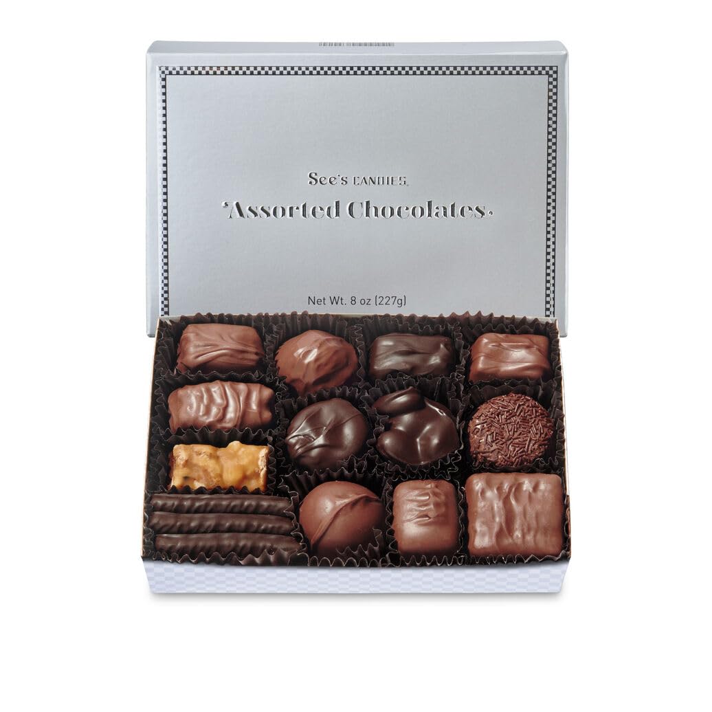 Sees Candies Assorted Chocolate Box, 8 oz, Silver Packaging