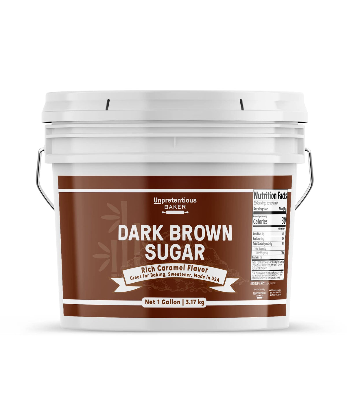 Unpretentious Dark Brown Sugar, Great for Baking, Rich Caramel Flavor, Sweetener (1 Gallon Bucket)
