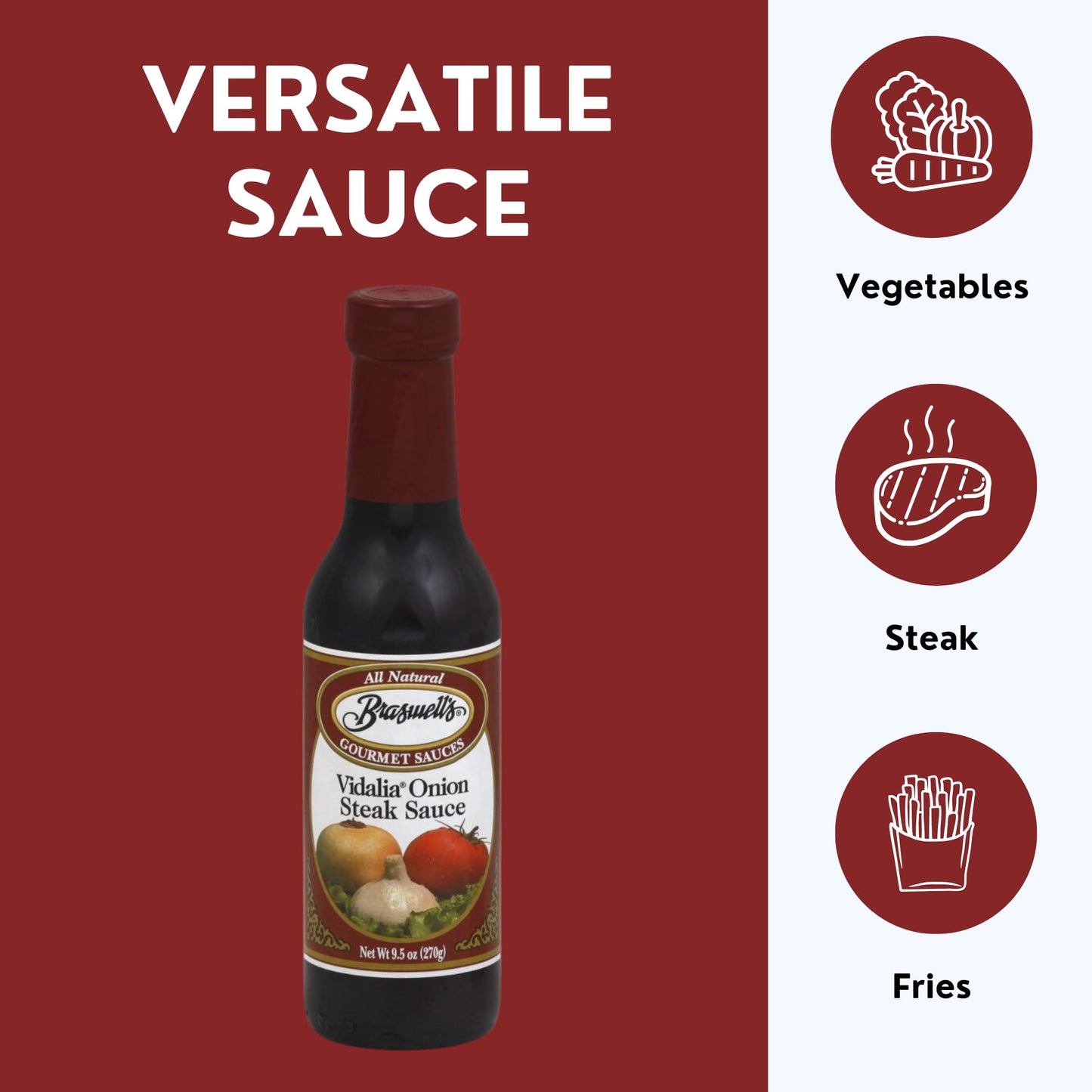 Braswell's Vidalia Onion Steak Sauce - 9.5 Oz, Perfect for Marinades and Grilling