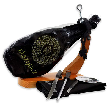 Blázquez Iberico Ham Pata Negra Shoulder 2-Year Cured 10-12 lbs with Ham Holder & Carving Knife Set