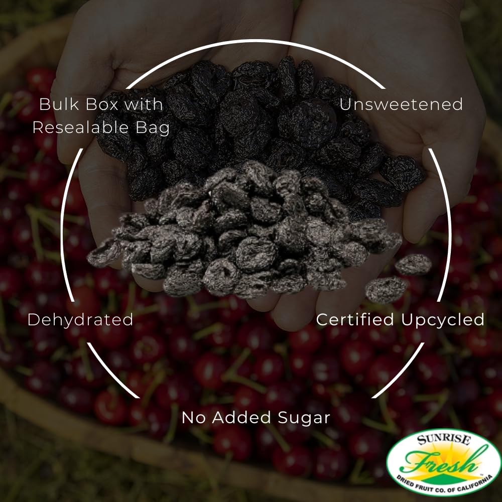Sunrise Fresh Dried Fruit - Dried Dark Sweet Cherries - All-Natural, Dehydrated, Unsweetened, No Added Sugar, Snack - 5Lb Bulk Box