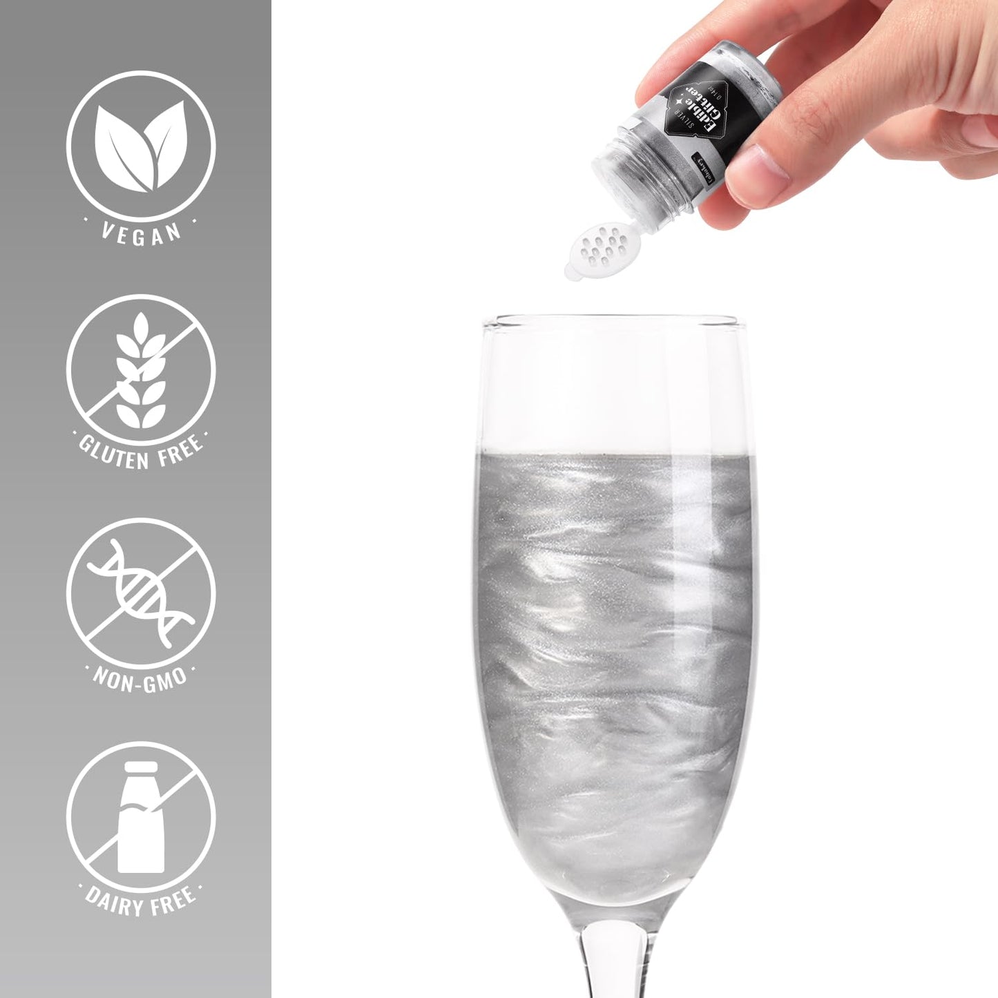 Cobakey Edible Glitter for Cocktails, 4g Silver Gray Glimmer Powder for Baking and Cake Decorating