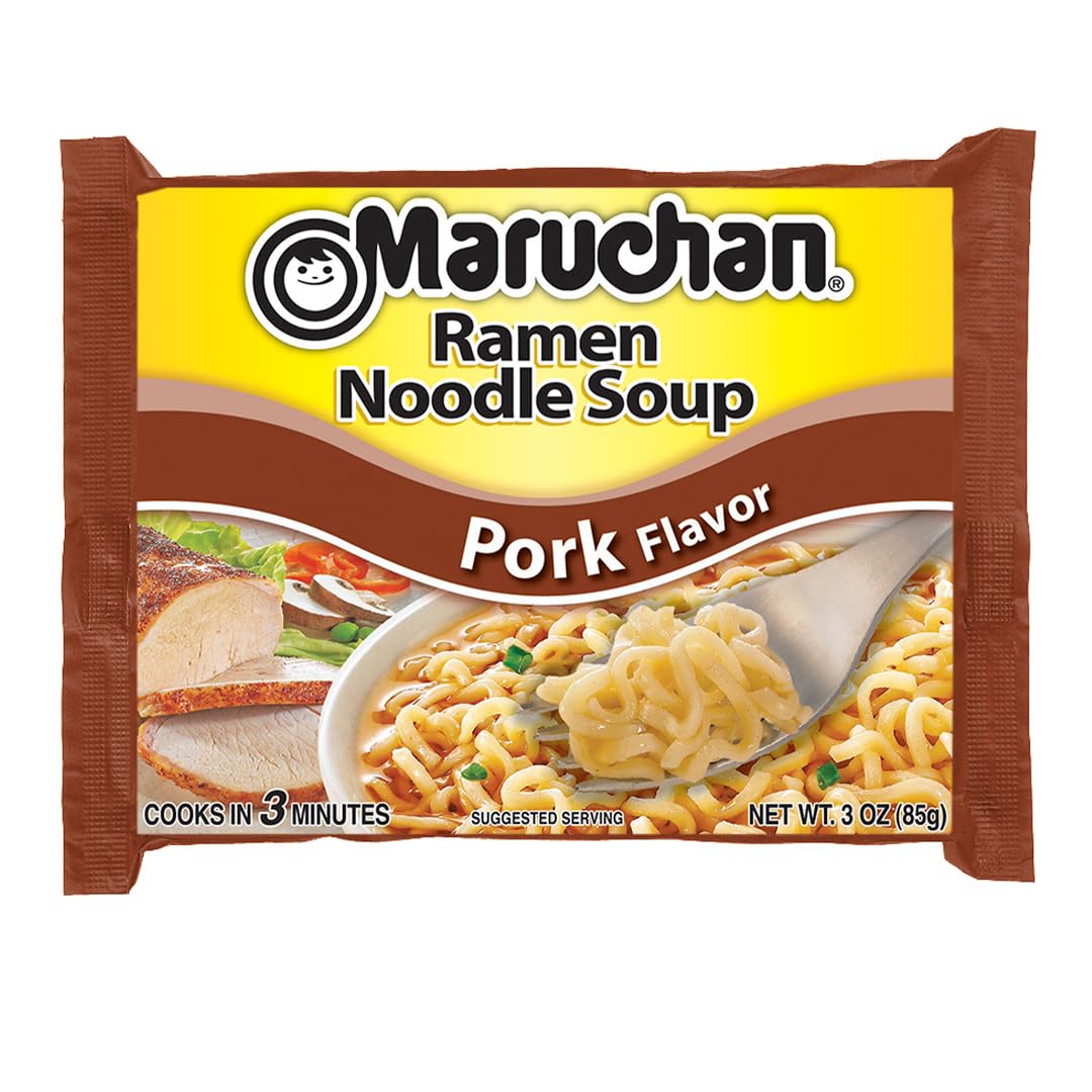Maruchan Instant Ramen Noodles, Pork Flavor, 3 Ounce (Pack of 24) Ready to Eat Meals
