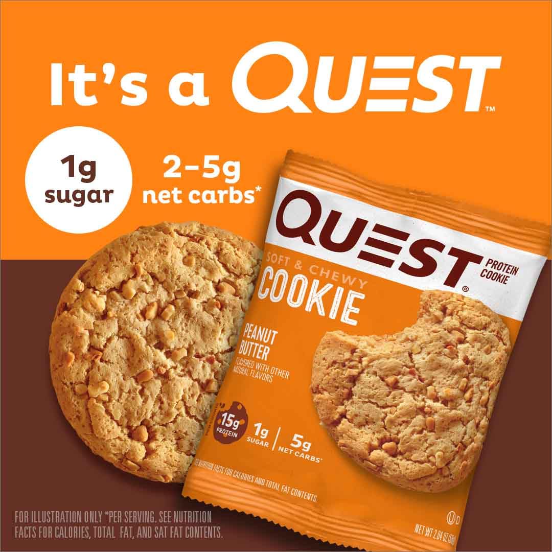 Quest Nutrition Peanut Butter Protein Cookie - 15g Protein, 1g Sugar, 5g Net Carbs - 12 Count