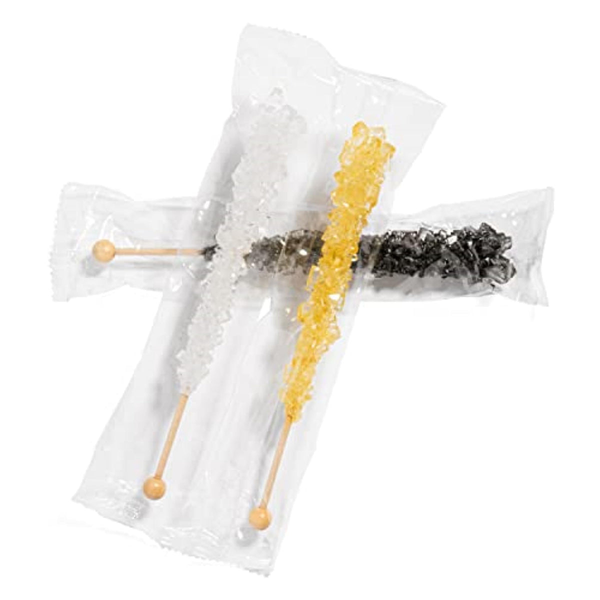 Candy Envy - Happy New Year Rock Candy Sugar Sticks - 18 Indiv. Wrapped - Gold, Black, White