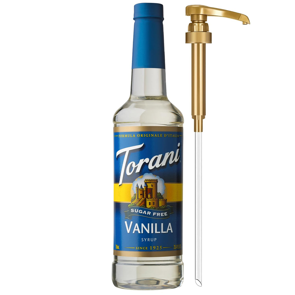 Torani Sugar Free Coffee Syrup, Vanilla Flavored Syrup for Drinks, Zero Calorie, Pump Included, 25.4 Fl Oz