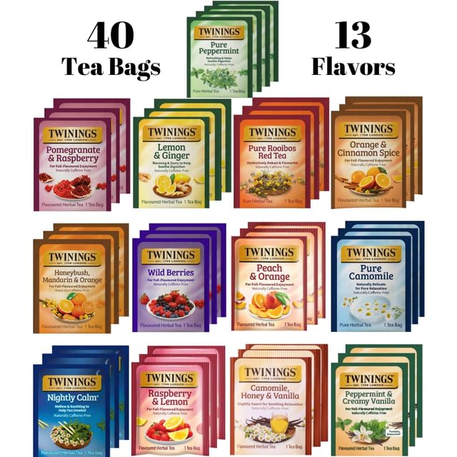 Twinings Herbal Tea Variety Pack - 40 Caffeine Free Tea Bags, 13 Flavors, 1 Count
