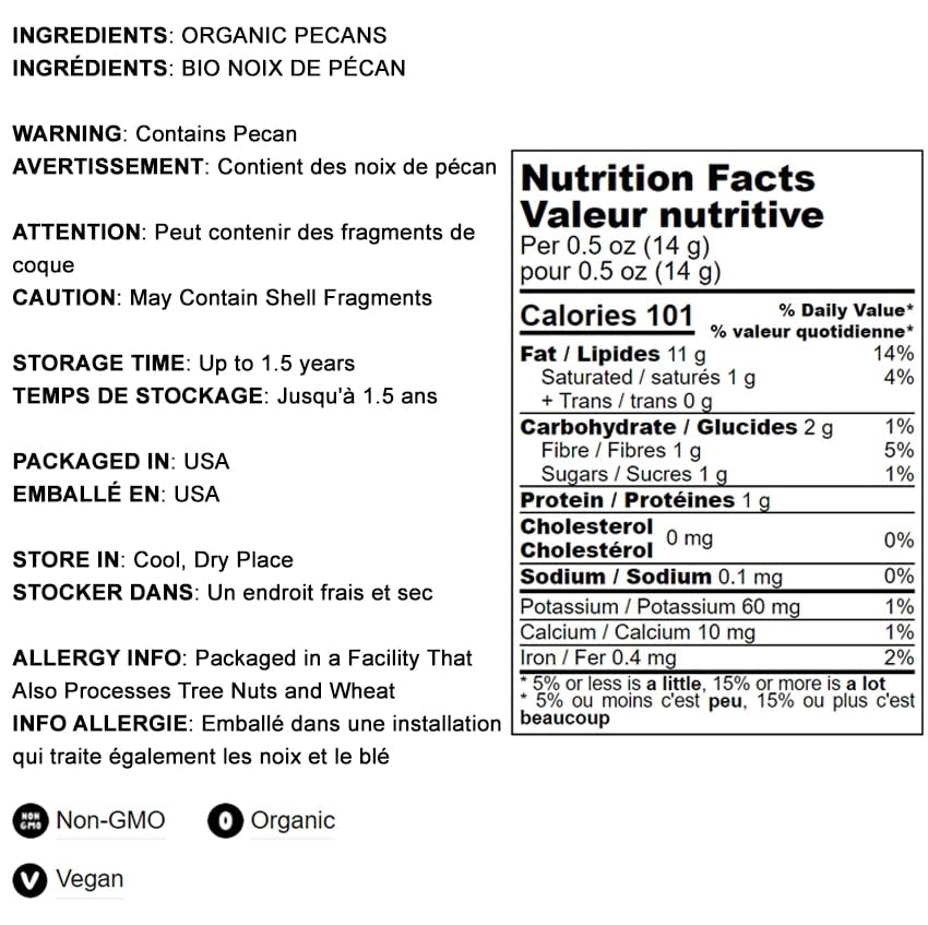 Food To Live Organic Dry Roasted Pecan Halves, 1.5 Pound - Non-Gmo, Unsalted Nuts, Oven Roasted, No Oil Added, Vegan, Kosher, Sh