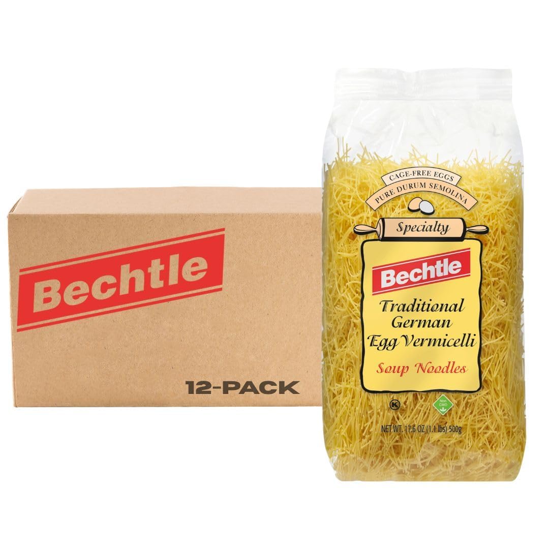 Bechtle Traditional German Egg Noodles - Thin Soup Pasta Made With Cage-Free Eggs & Duflavor Blend Wheat Semolina. Authentic Imported From Germany  Handcrafted  Non-Gmo  Kosher (17.6Oz  Pack Of 12)