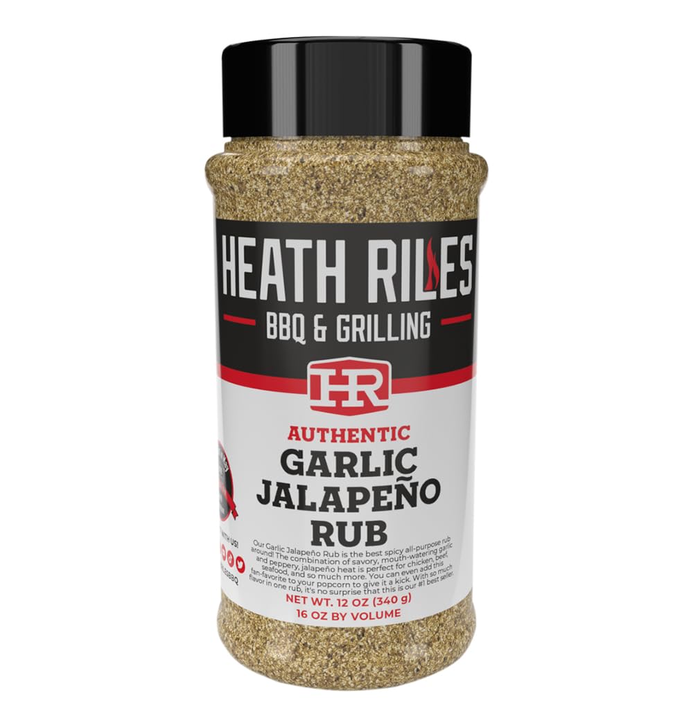 Heath Riles BBQ Rub - Garlic Jalapeño Seasoning, 12 oz, Model HRGJR, Champion Recipe for smoky aroma & Grilling