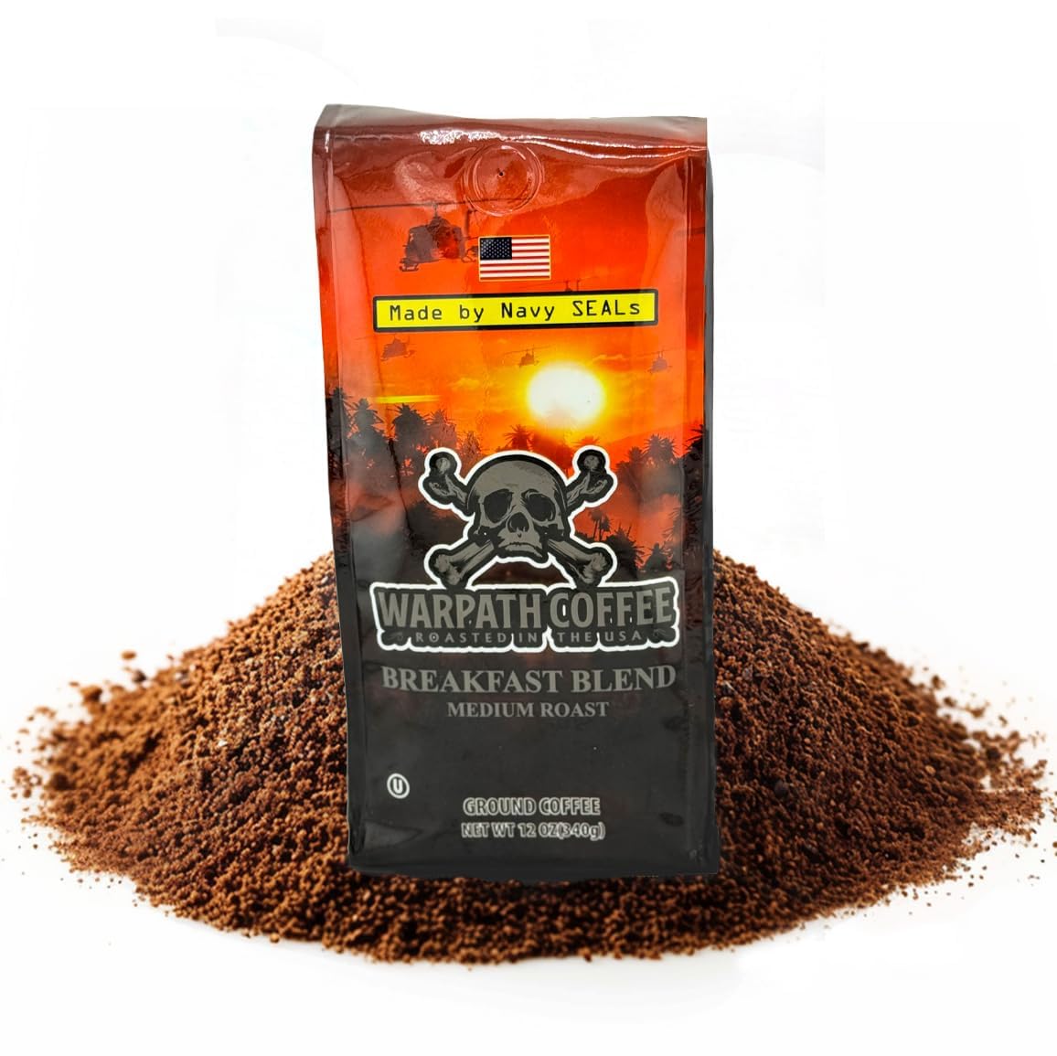 Warpath Coffee Medium Roast Ground Coffee, High Caffeine, 100% Arabica, Breakfast Blend, 32 Ounce