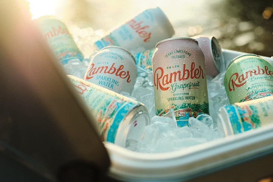 RAMBLER G fruit Sparkling Water, 12-Ounce Cans, Pack of 24, Texas Limestone Filtered