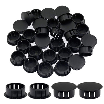 Suiwotin 30Pcs 22Mm (087) Black Hole Plugs Plastic Flush Type Hole Plugs Snap In Locking Hole Tube, Furniture Fencing Post Pipe