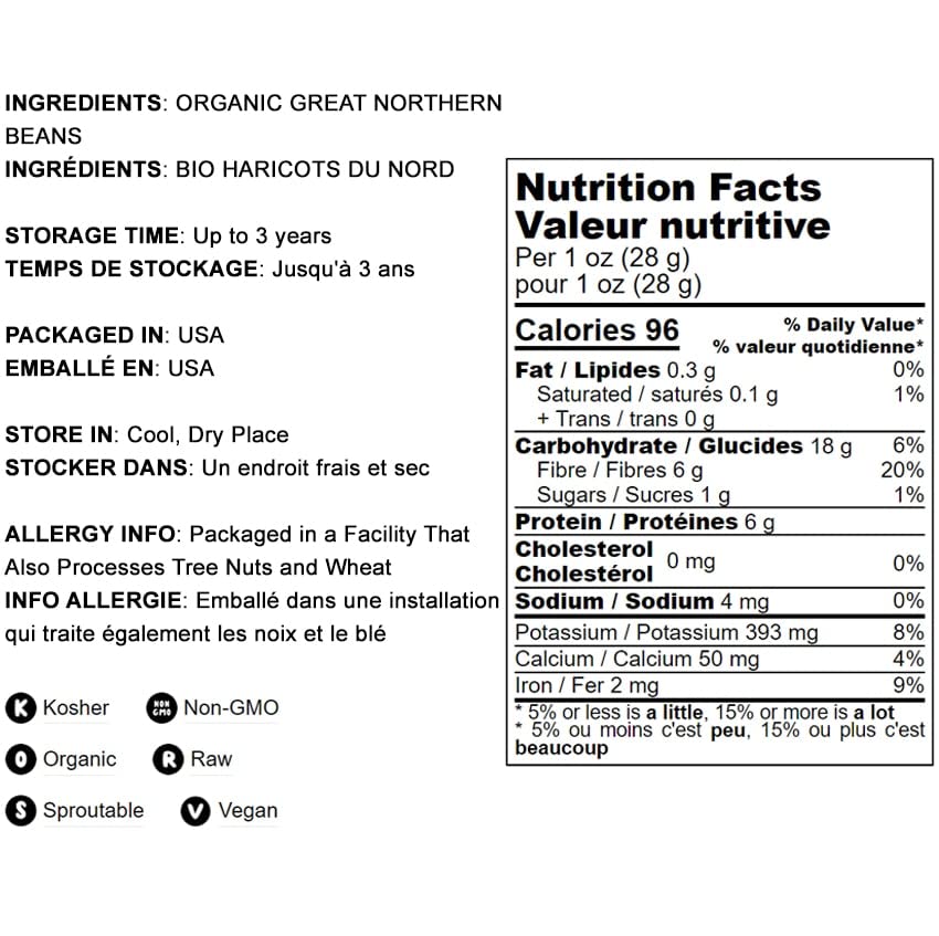 Food To Live Organic Great Northern Beans, 5 Pounds - Dried, Non-Gmo, Kosher, Sproutable, Bulk Seeds, Product Of The Usa