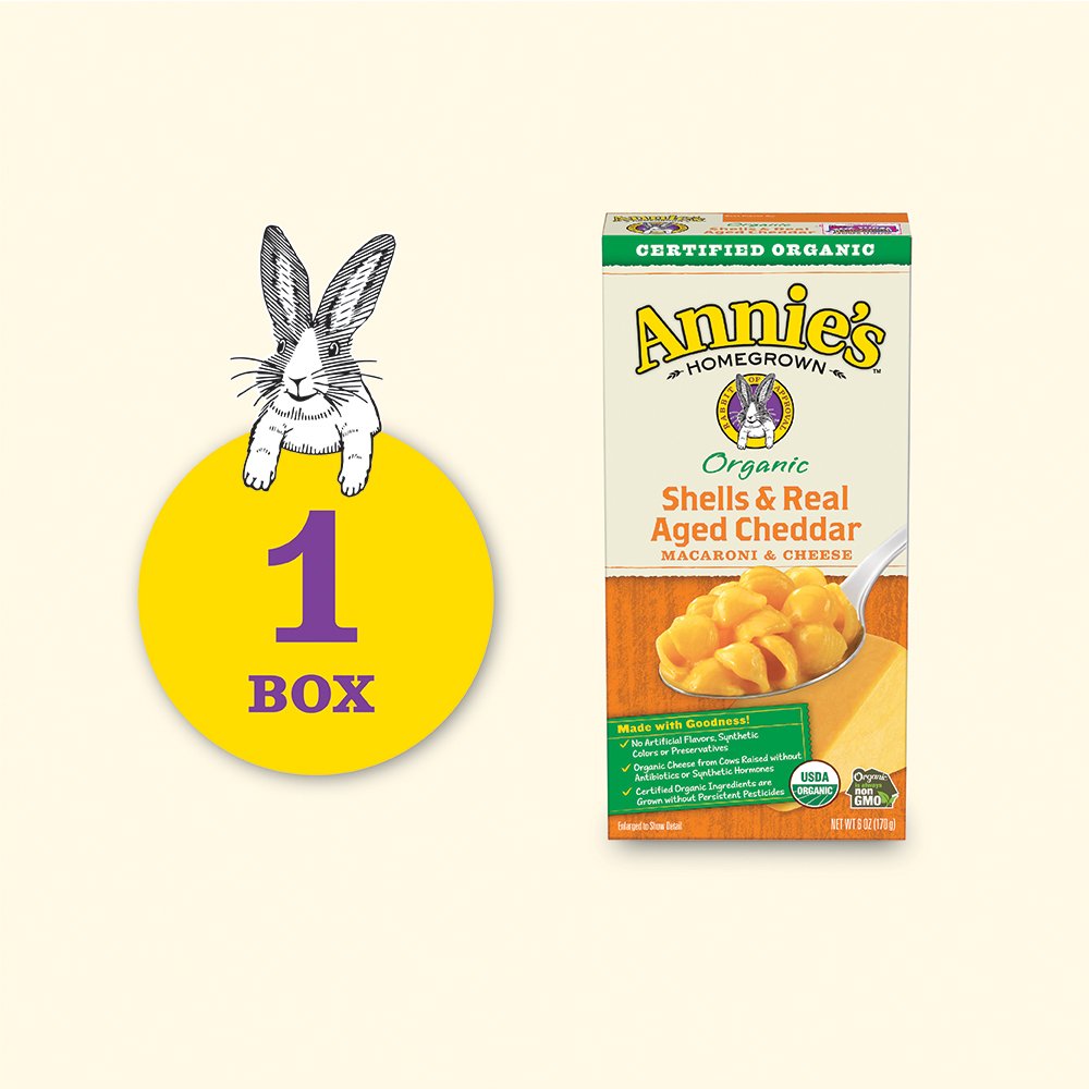 Annies Organic Macaroni & Cheese, Shells & Real Aged Cheddar, 12 Boxes, 6 oz. Each