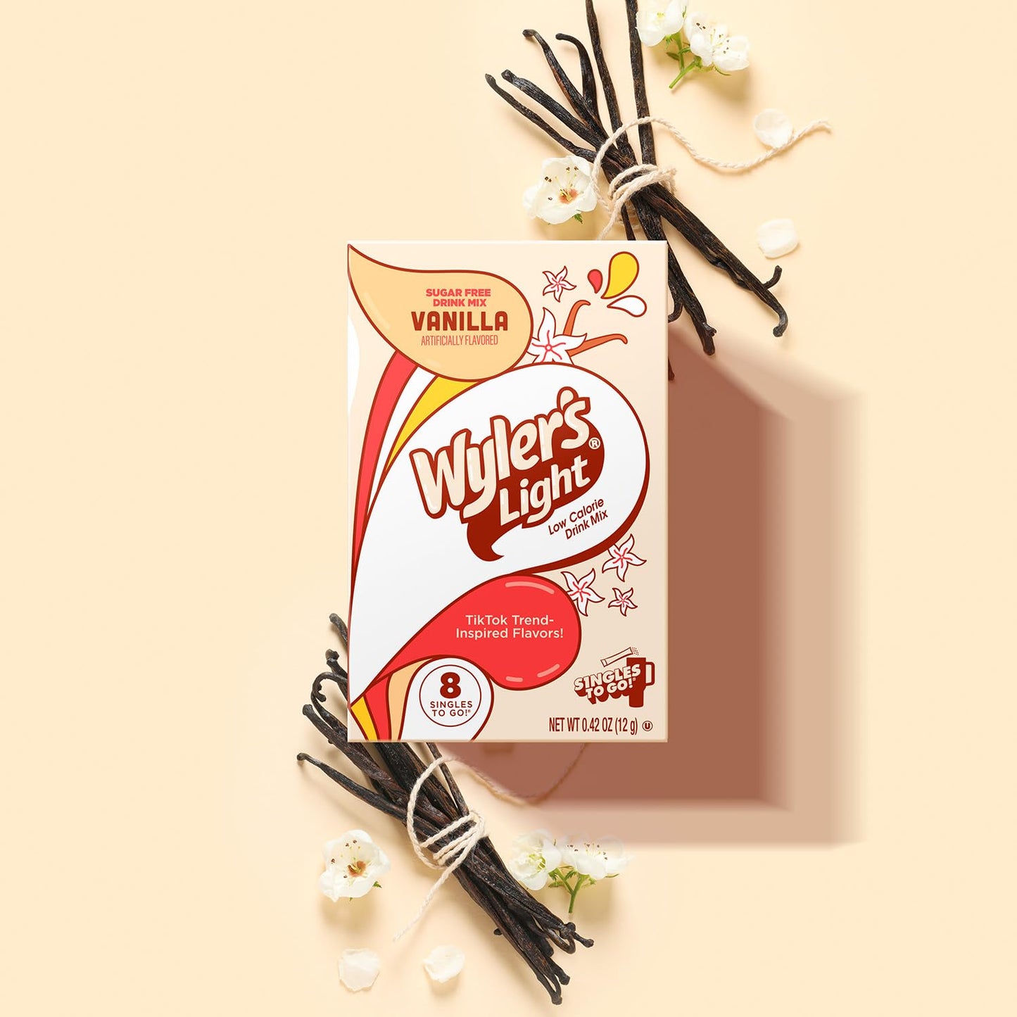 Wylers Light Singles To Go Powder Packets  Water Drink Mix  Watertok Vanilla  96 Servings  8 Count x Pack of 12