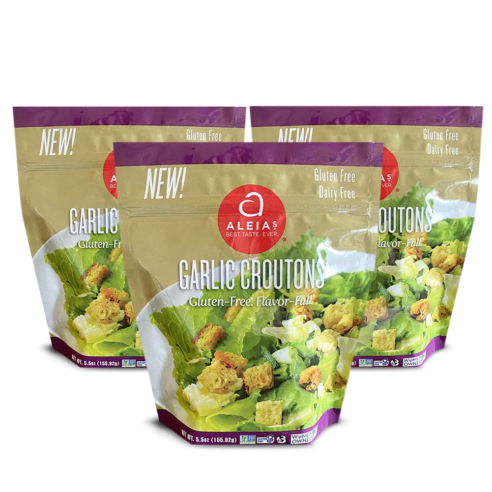 Aleia'S Best. Taste. Ever. Garlic Croutons - 5.5 Oz / 3 Pack - Seasoned Croutons For Salads And Soups, Gluten-Free, Dairy-Free, Soy-Free, Low Sodium, No Msg, No Preservatives, Kosher