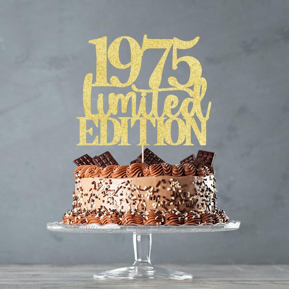 Yetxel 1975 Cake Topper - Limited Edition Golden Glitter Decoration for 50th Birthday Celebration