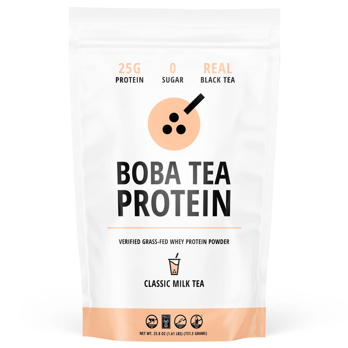 Boba Tea Protein Classic Milk Tea Protein Powder | 25g Grass-Fed Whey Isolate | Gluten-Free | 19 Servings