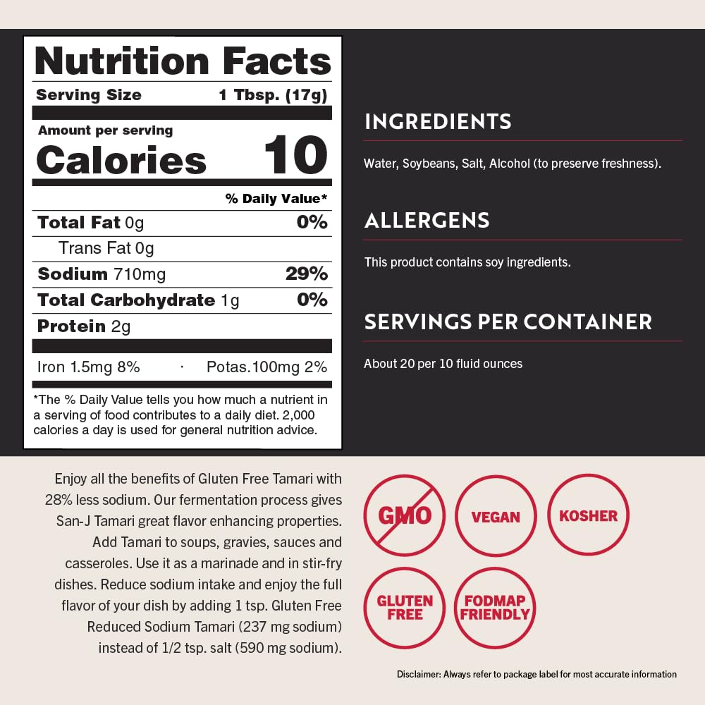 San-J Gluten Free Tamari Soy Sauce, 28% Less Sodium, 10 oz Bottles, 2 Pack, Model 3259, Collectors Tin Included