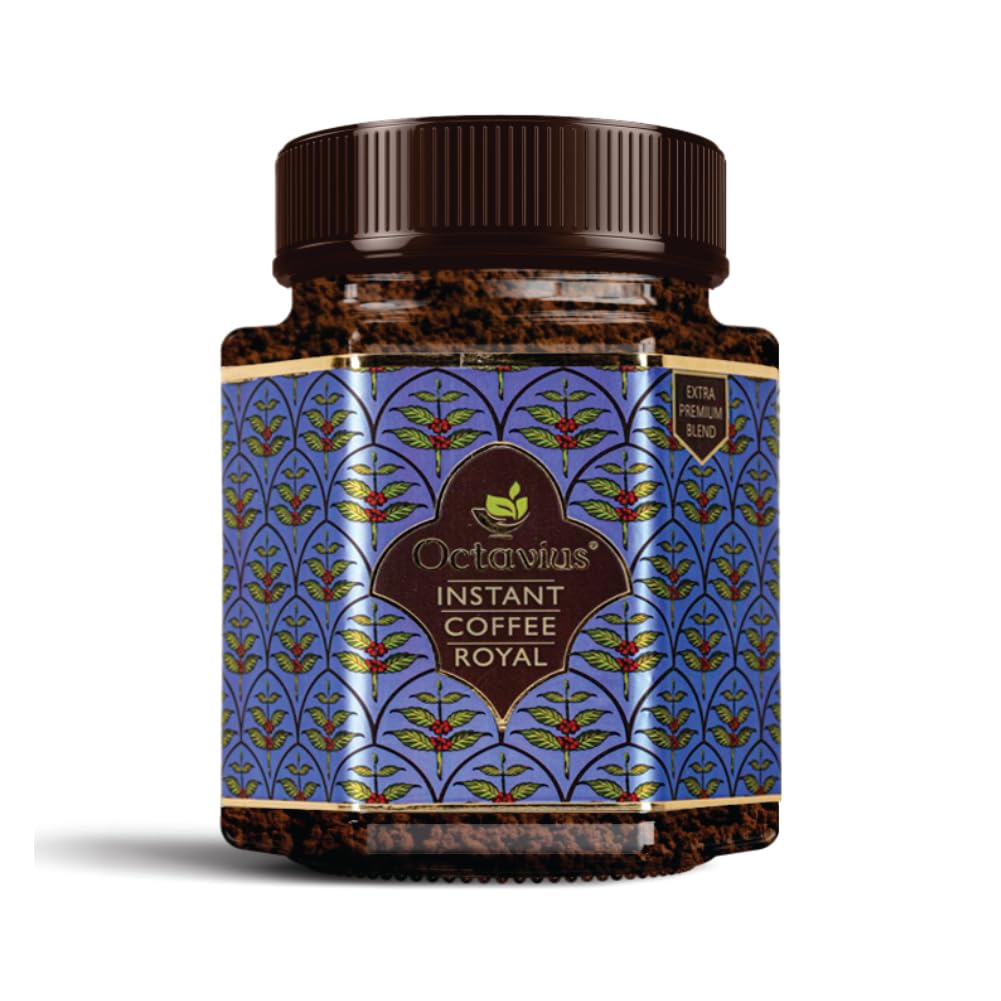Octavius | Royal Freeze Dried Instant Coffee -100 Gm Jar |100% Pure Arabica Beans | Roasted Coffee Beans | Rich Aroma | Strong Coffee | Espresso  Latte & Cappuccino | Hot And Cold | Pure Coffee