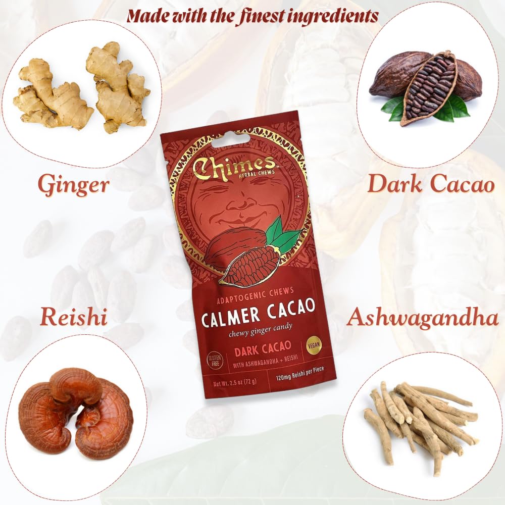 Empire Mercante Chimes Calmer Cacao Ginger Chews, Adaptogenic, Gluten Free, Vegan, Non-GMO, Pack of 3, 7.5 oz