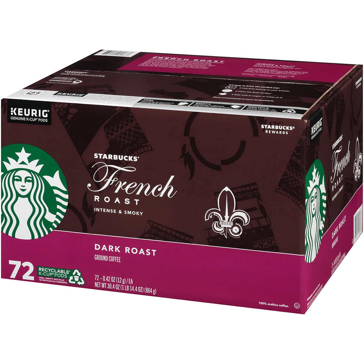 Starbucks K-Cup Pods French Roast Coffee, Dark Roast, Intense Flavor, 24 CT (Pack of 3), 10.1 Ounce
