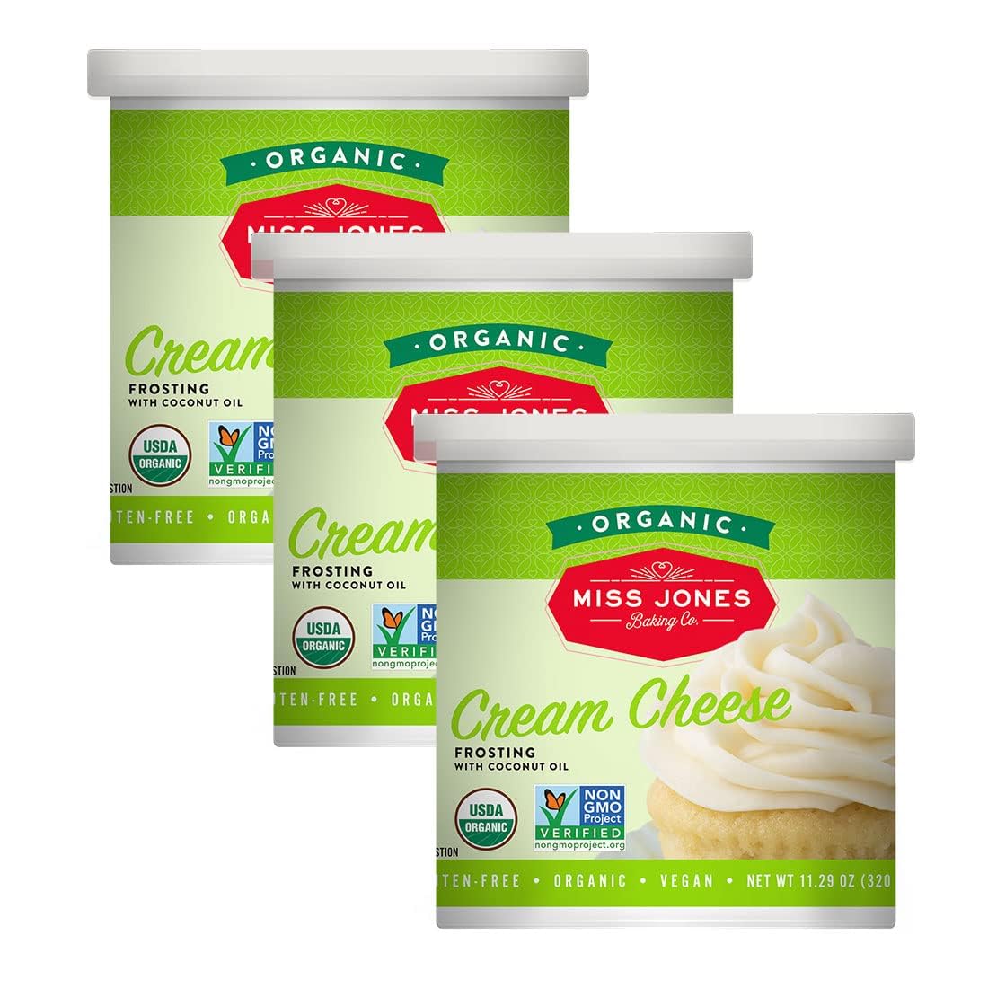 Miss Jones Baking Organic Buttercream Frosting, Perfect for Icing and Decorating, Vegan-Friendly: Cream Cheese, 11.29 Ounce (Pac