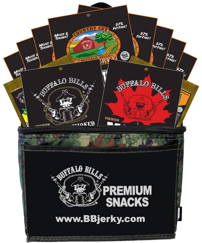 Buffalo Bills Beef Jerky Sampler 12-Pack 1.5oz Assorted Camo Gift Cooler