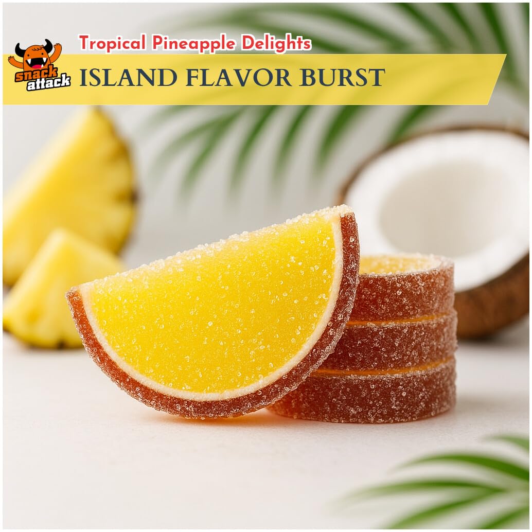 Snack Attack Gummy Candy Pineapple Fruit Slices Chewy   1lb Bag