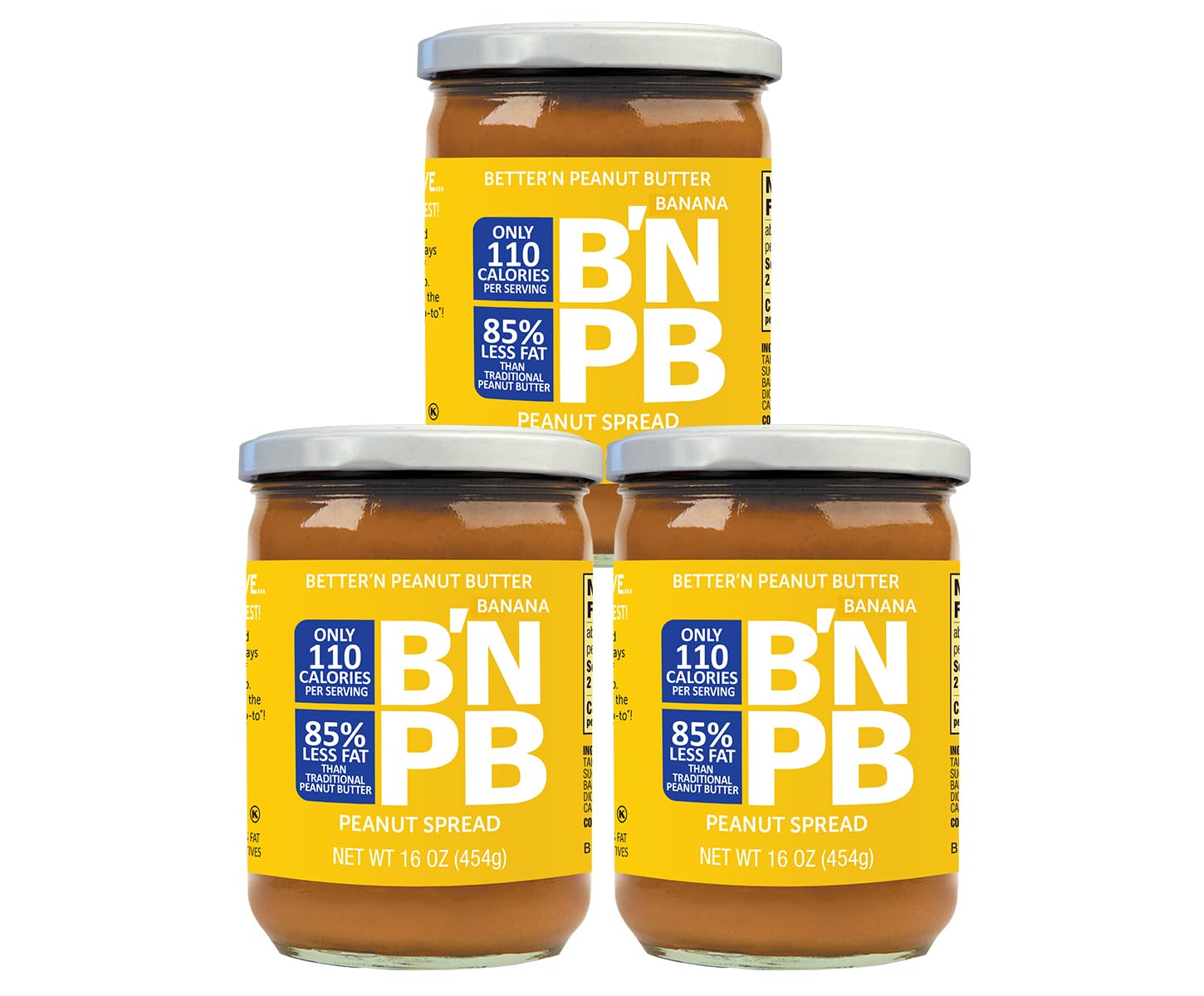 Better’n Peanut Butter Low Fat Banana Peanut Butter Spread, Creamy, Gluten Free, Dairy Free, Non GMO, 3 Pack of 16 oz Glass Jars